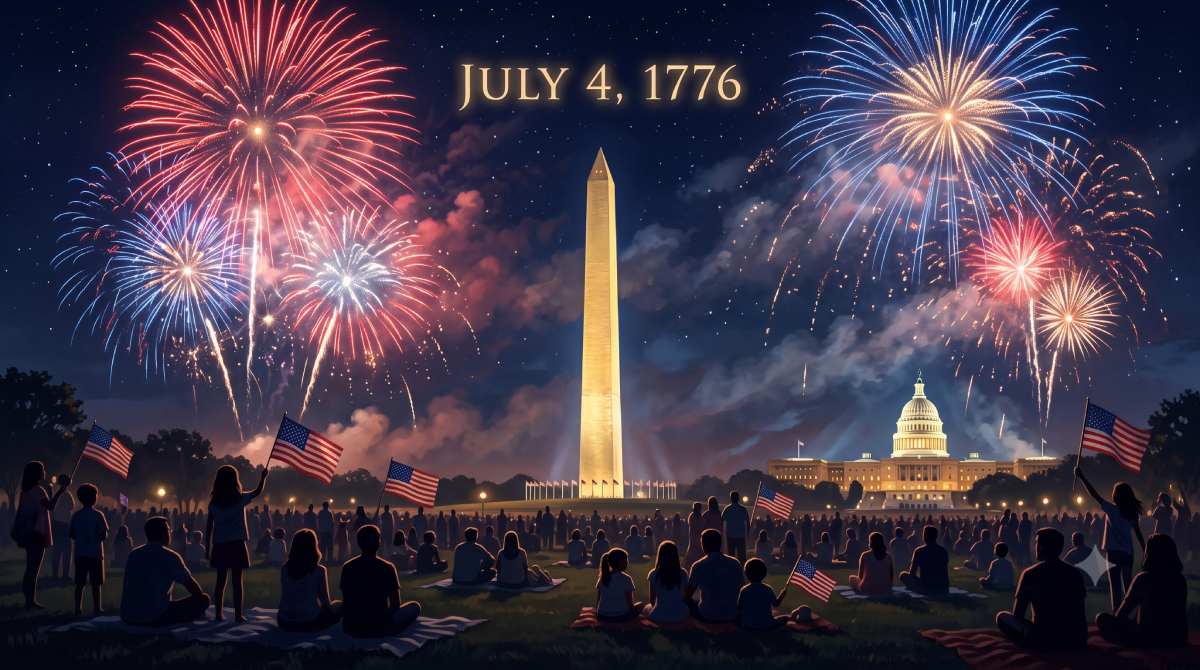 | A spectacular display of red, white, and blue fireworks    |