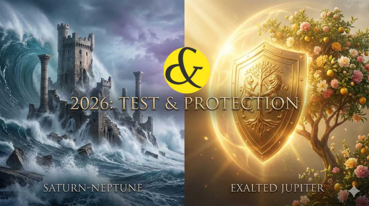 Astrological timeline of 2026 showing Saturn's test followed by Jupiter's protection.