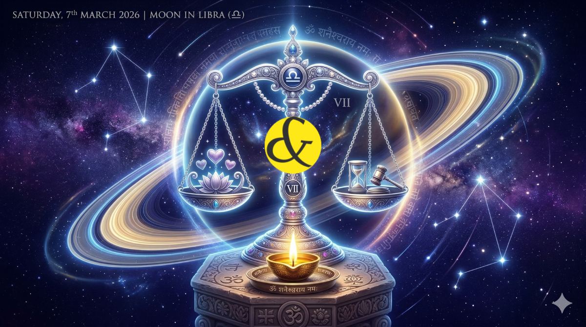 Indigo Saturn and Silver Libra astrological theme representing Saturday 07 March 2026.