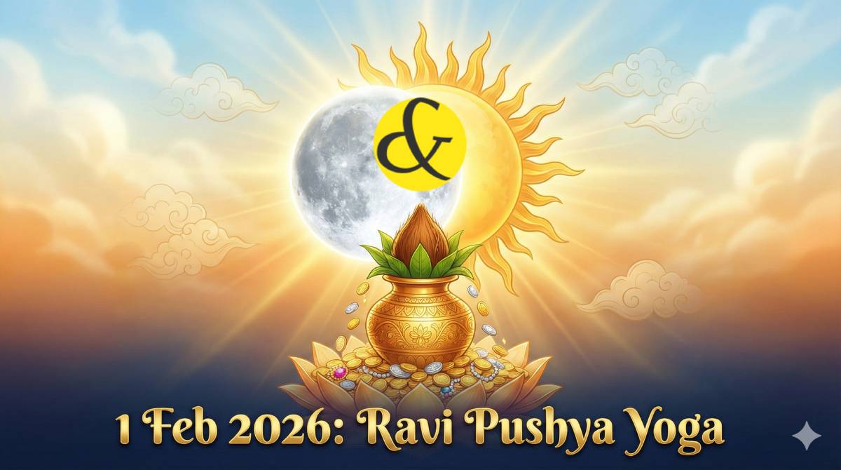 Golden Sun and Full Moon symbols representing Ravi Pushya Yoga astrology.