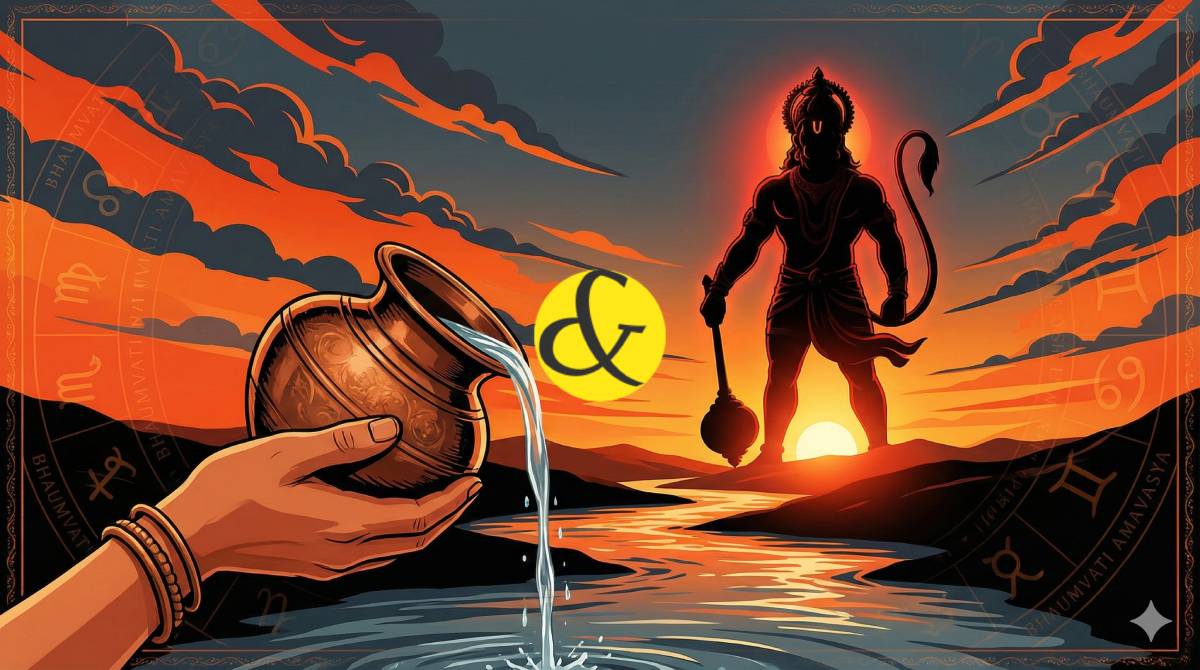 Red and Grey astrological theme representing Bhaumvati Amavasya 17th February 2026.