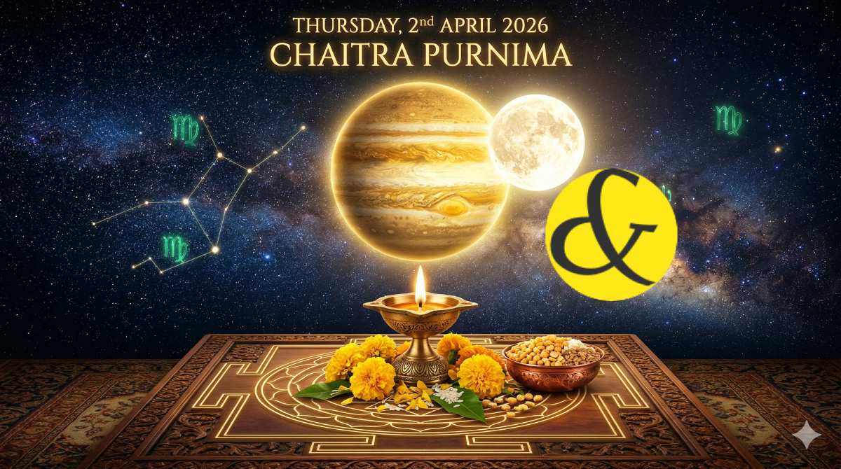 Glowing golden Jupiter and Full Moon representing the astrological Thursday Horoscope and Chaitra Purnima Panchang for 02 April 2026.