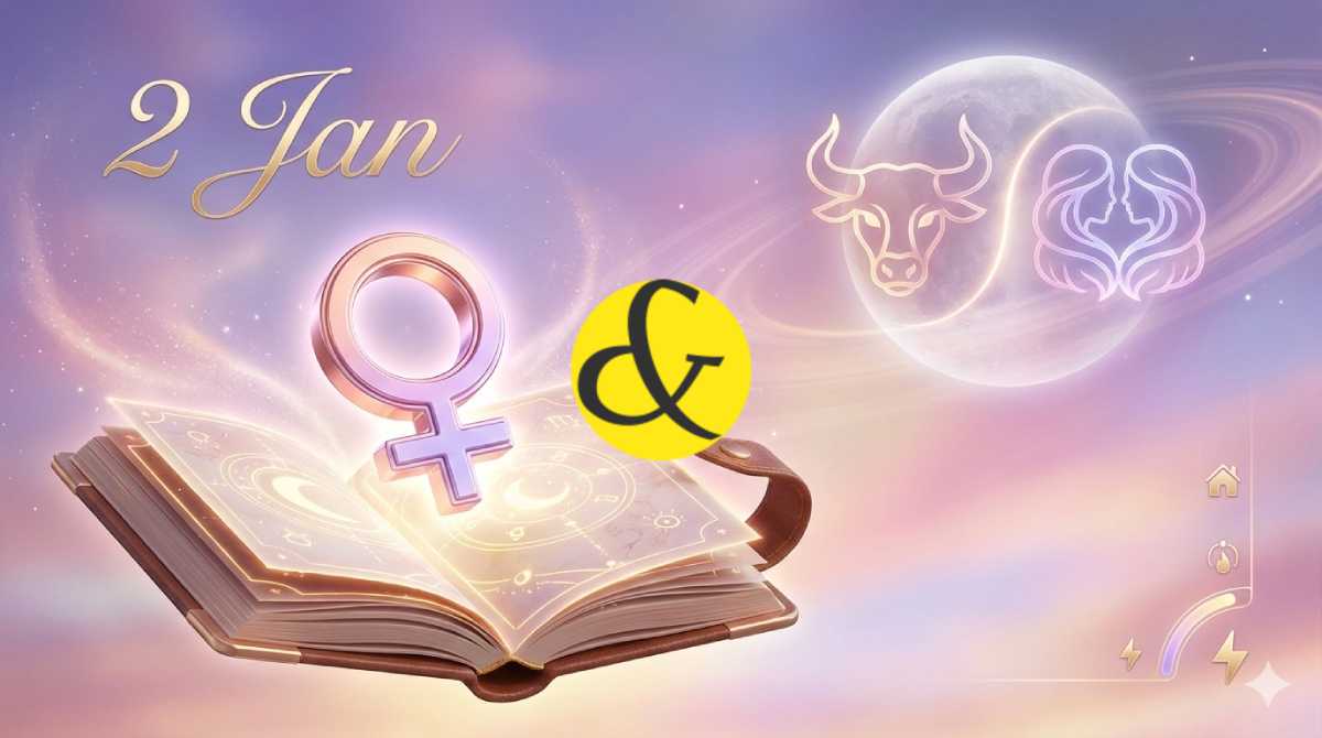 2nd January 2026 Horoscope Chart with Venus symbol (Friday) and Zodiac Signs.