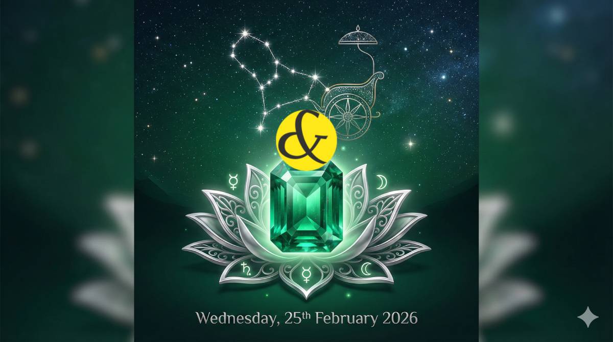 Emerald Green astrological theme representing Wednesday 25th February 2026.