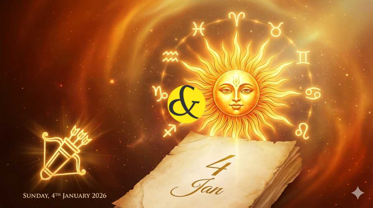 4th January 2026 Horoscope Chart with Sun Symbol and Zodiac Signs.
