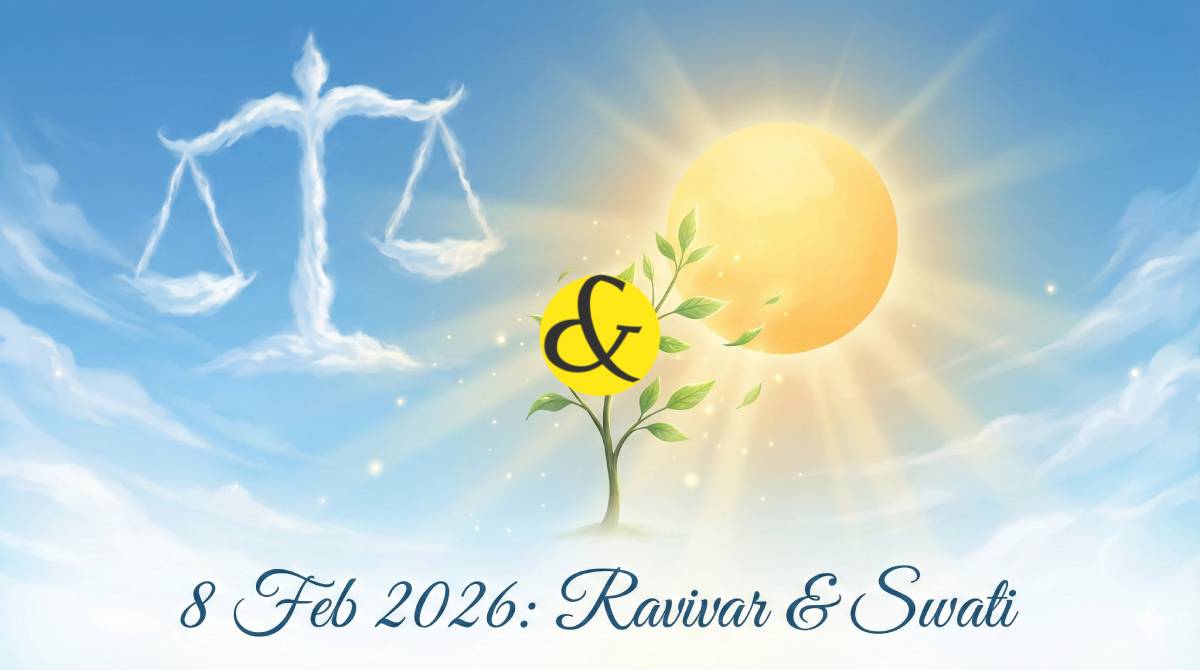 Young plant symbol of Swati Nakshatra and Sun representing Sunday 8th February 2026 astrology.