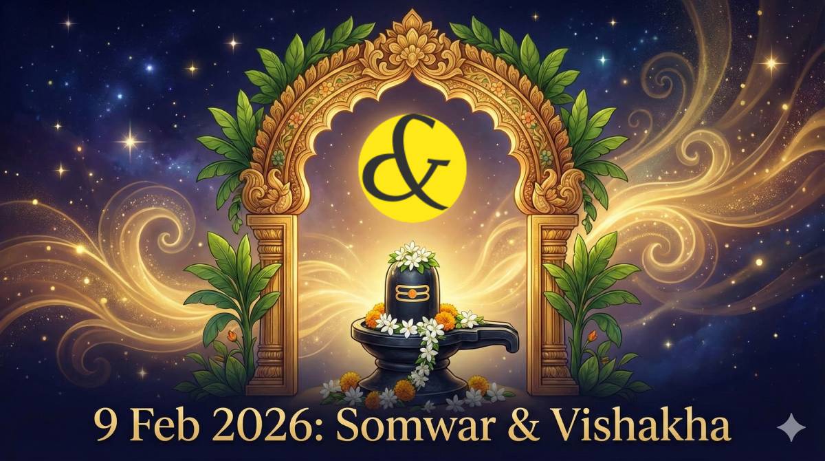 Golden Archway symbol of Vishakha Nakshatra and Moon representing Monday 9th February 2026 astrology.