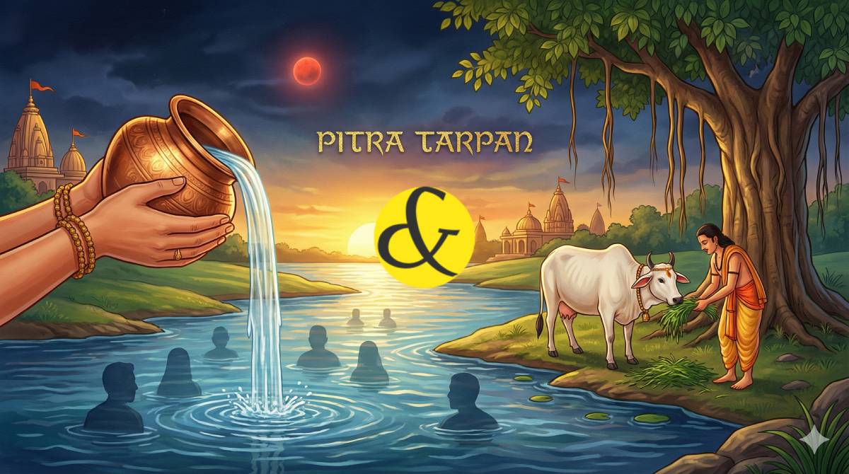 Devotee performing Pitra Tarpan on Bhaumvati Amavasya.