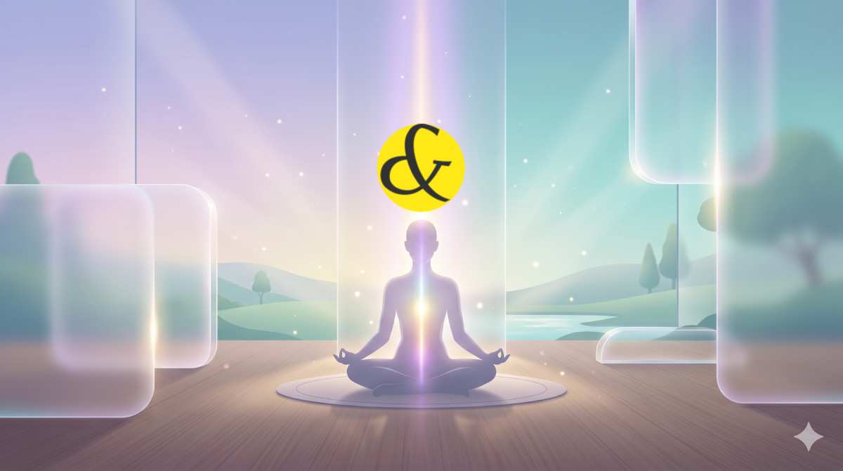 | A serene representation of deep healing meditation and     |