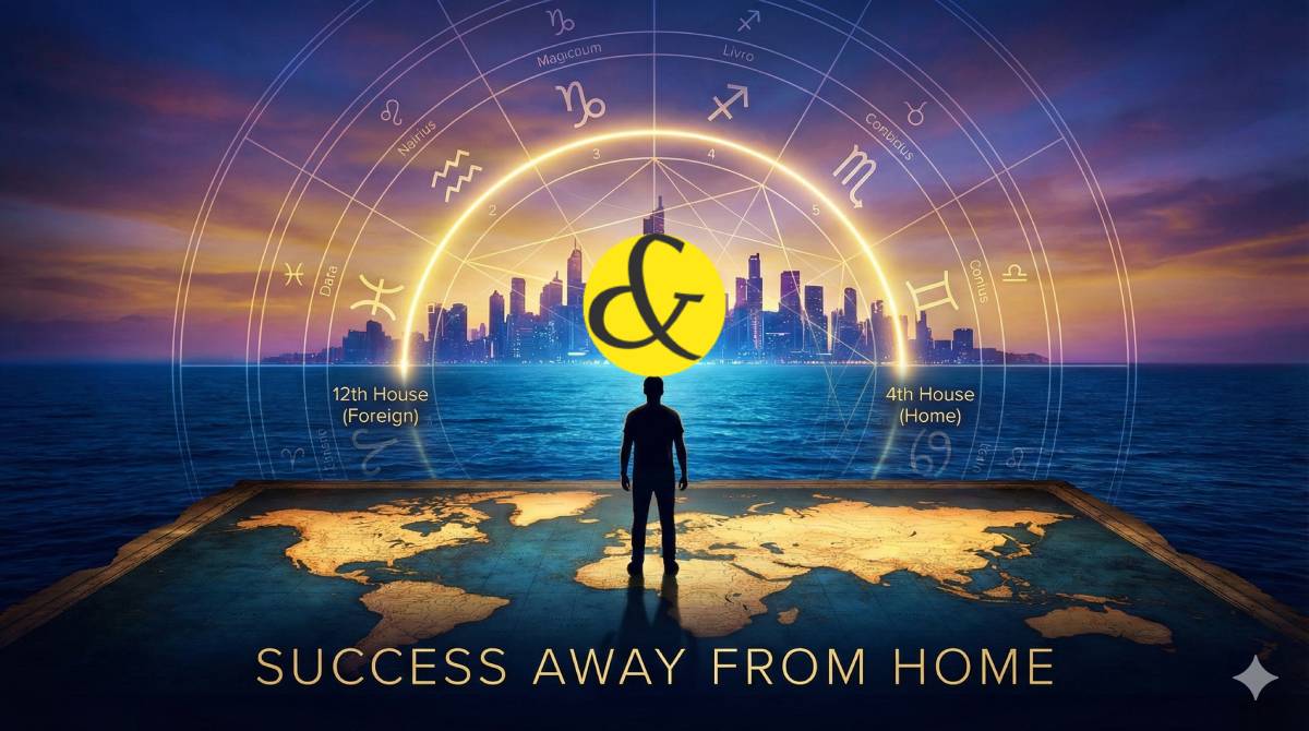 Astrological chart showing the path from 4th House (Home) to 12th House (Foreign Success).