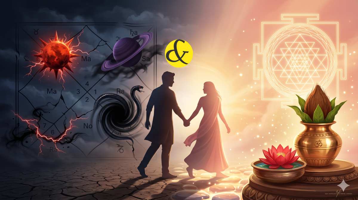 | Astrological birth chart showing 7th house doshas causing  |