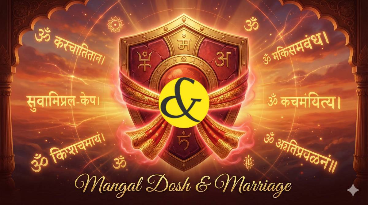 Red wedding knot and Planet Mars representing Mangal Dosh remedies.