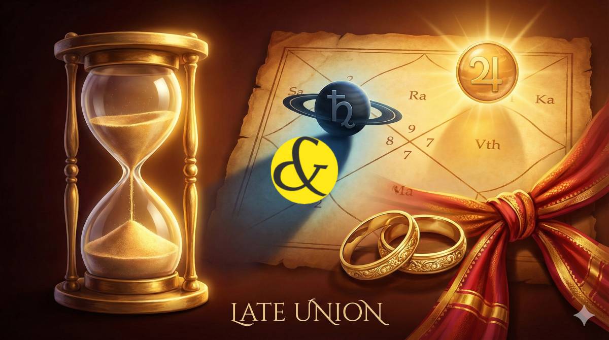 Astrological chart showing Saturn's influence on late marriage.