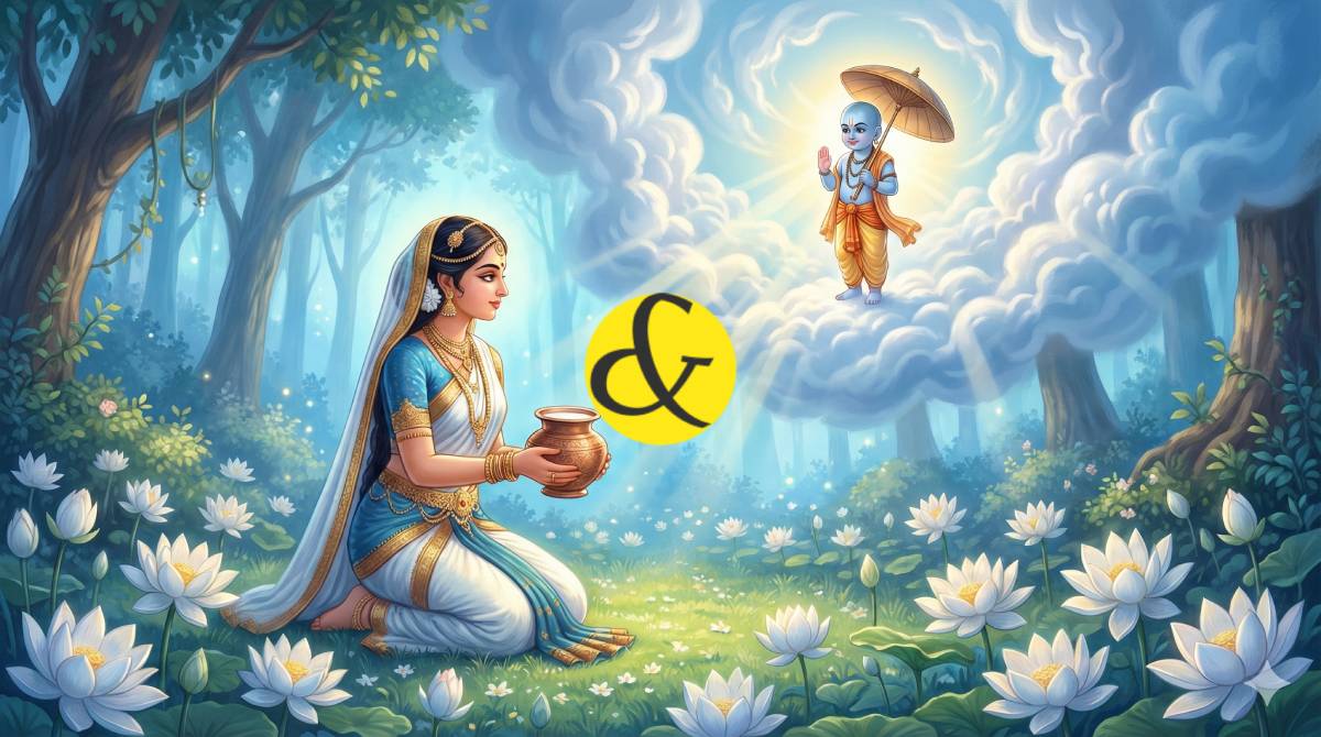 Goddess Aditi performing Payovrata worship for Lord Vishnu.