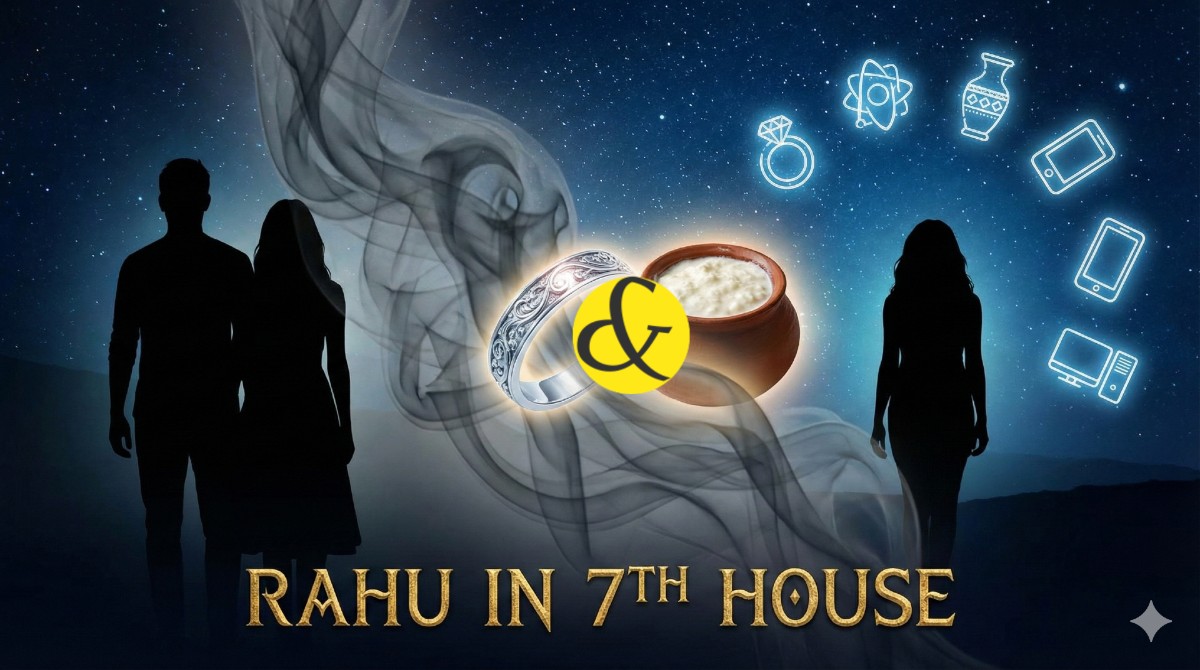 Rahu in 7th House astrological diagram showing marriage remedies and career paths.