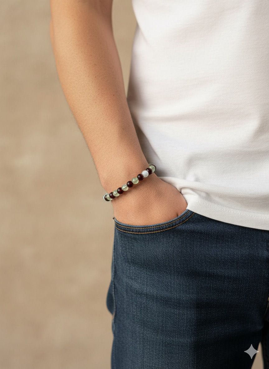 Garnet & Prehnite with Moonstone | Healing & Vitality Bracelet - Gallery Image 2