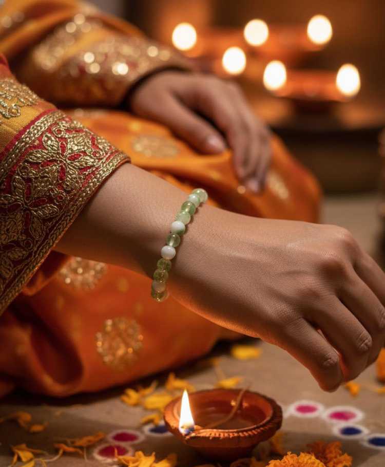 Green Cracked Agate & White Jade | Growth & Peace Bracelet - Gallery Image 3
