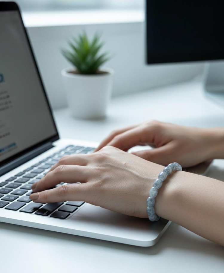 Blue Cracked Agate | Peaceful Communication & Stress Relief Bracelet - Gallery Image 3