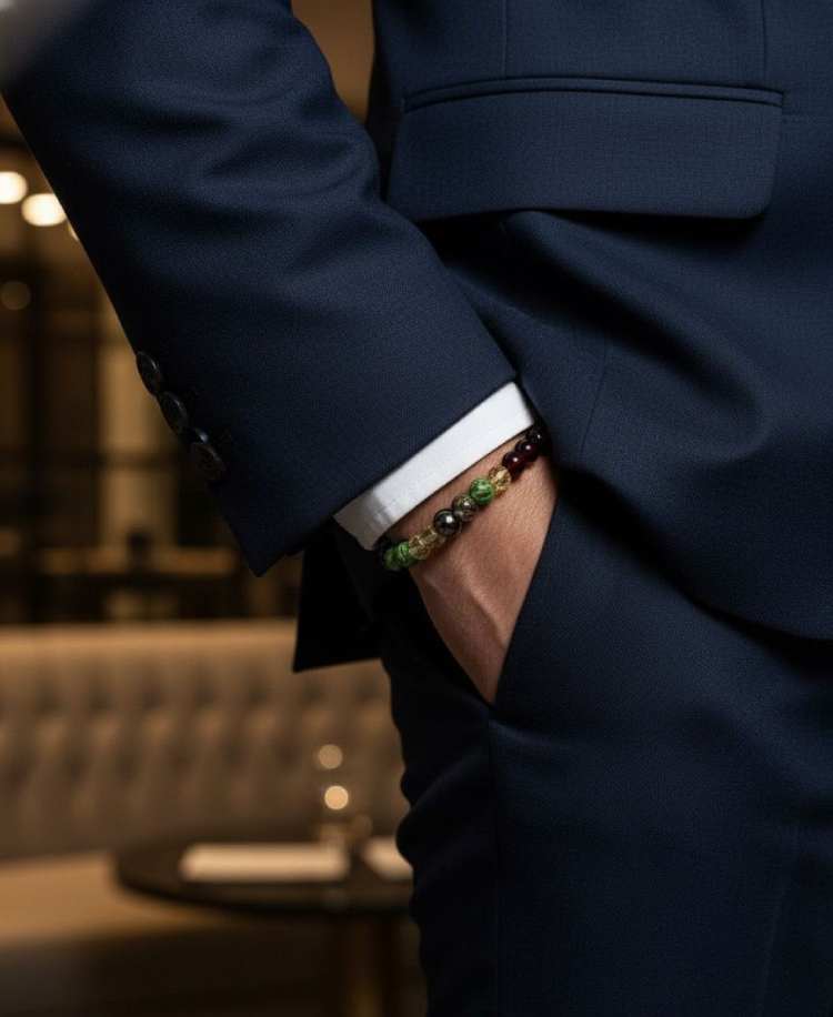 "Dhan Labh" Prosperity & Success Trio Bracelet (Citrine, Green Aventurine & Garnet) - Gallery Image 2