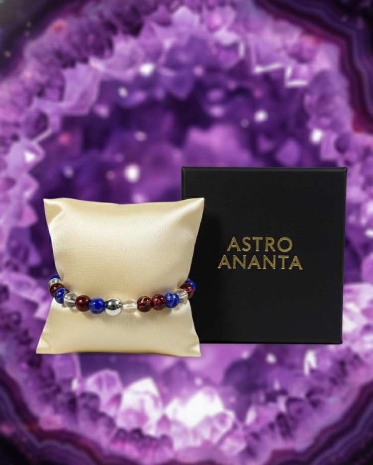 Lapis, Garnet & Quartz "Rajasi Shakti" Royal Wisdom & Power Bracelet - Gallery Image 3