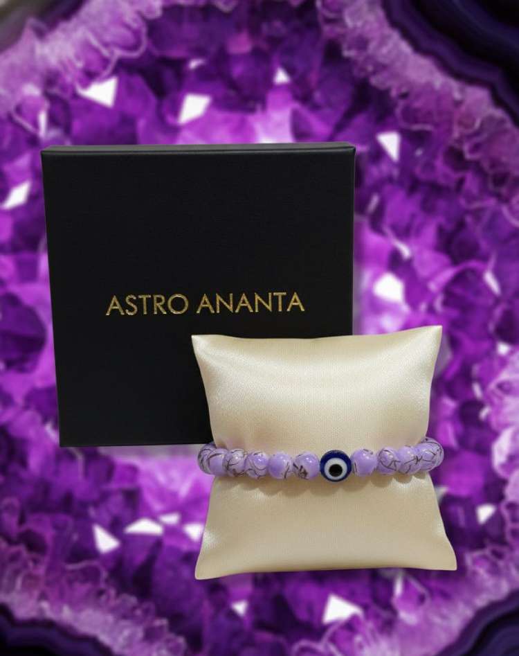 Lavender Quartz & Evil Eye "Dhyana" Peace & Protection Bracelet - Gallery Image 2