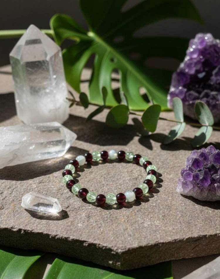 Garnet & Prehnite with Moonstone | Healing & Vitality Bracelet
