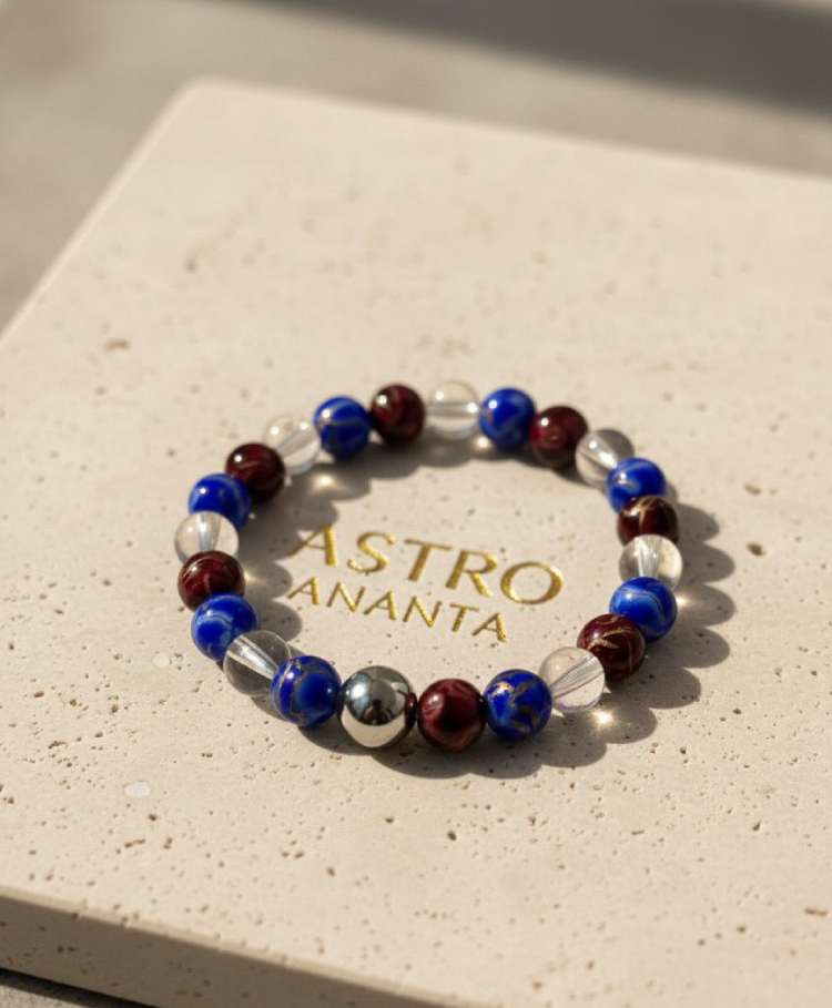 Lapis, Garnet & Quartz "Rajasi Shakti" Royal Wisdom & Power Bracelet