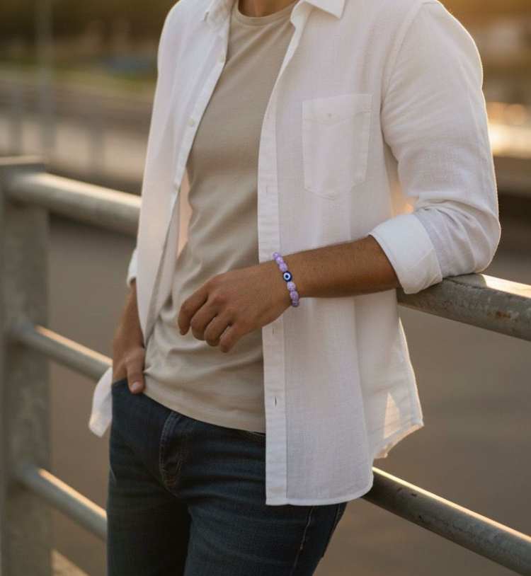 Lavender Quartz & Evil Eye "Dhyana" Peace & Protection Bracelet