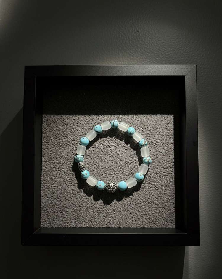 Turquoise & White Jade "Shanti Sandesh" Peaceful Communication Bracelet