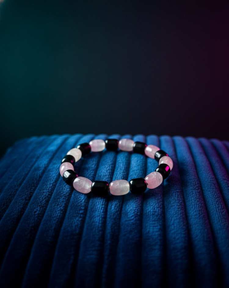 Rose Quartz & Black Onyx "Samyukta Prem" Protected Love Bracelet