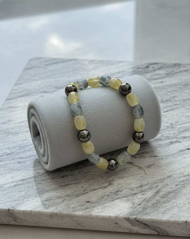 Lemon Quartz & Smoky Quartz "Aasha" Optimism & Focus Bracelet